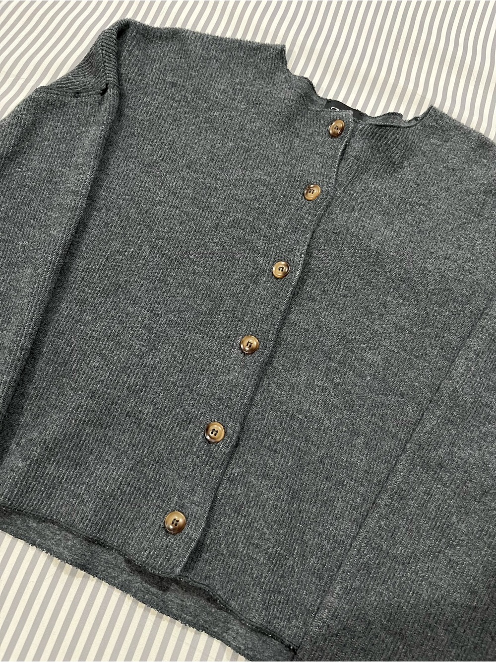 Zara Cropped Button-Front Knit Cardigan in Charcoal Grey - Picture 2 of 10